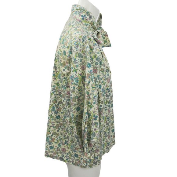 Vintage Handmade Button Front Tie Neck Bow 3/4 Sleeve Blouse Size L? Birds - Picture 12 of 12